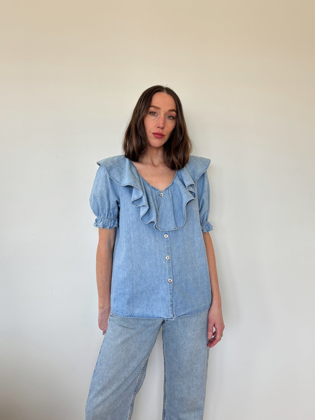 1980s Chambray Ruffle Shirt