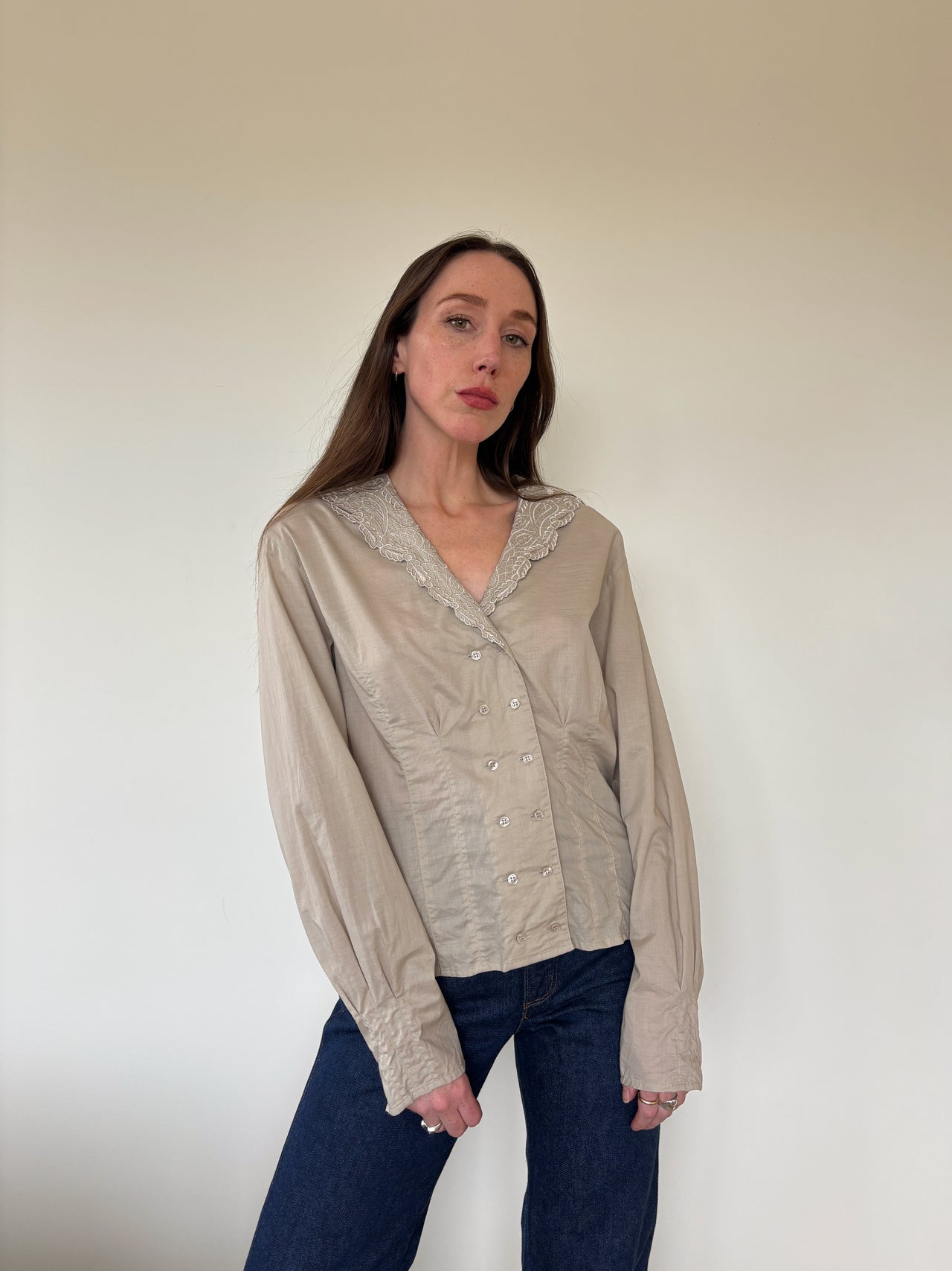 1990s taupe cotton blouse
