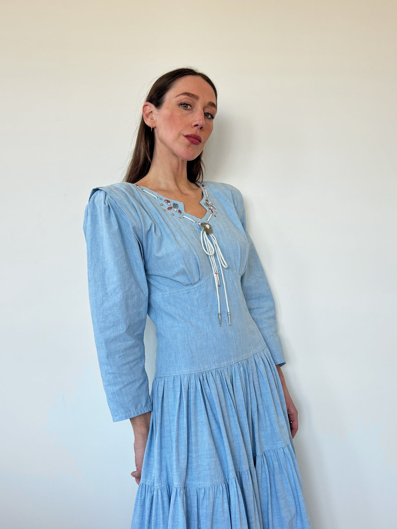 1980s Western Chambray Dress