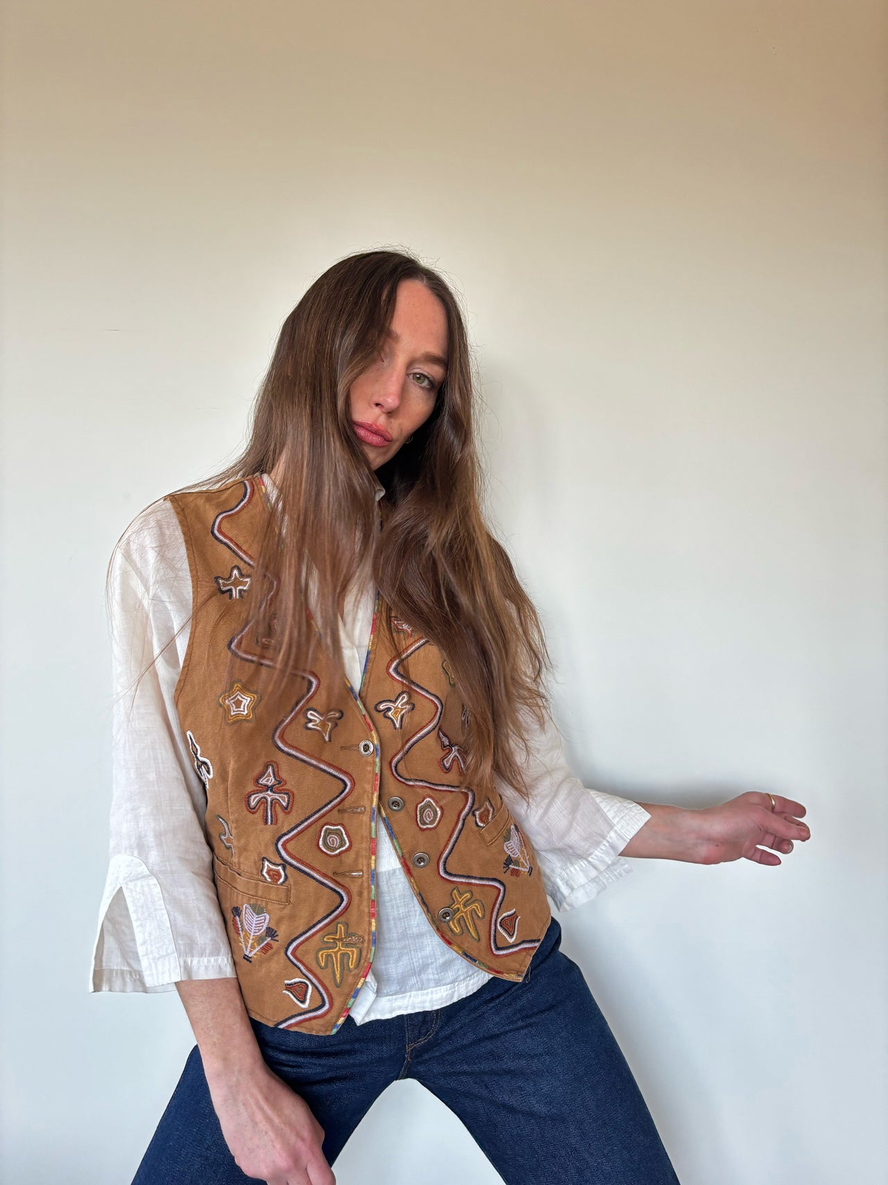 Vintage Embroidered Canvas Vest